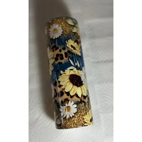 Sunflower Daisy Leopard Print Tumbler Handmade New - Picture 3 of 8